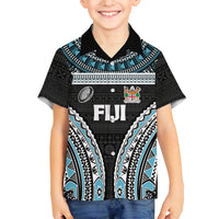Custom Flying Fijians Rugby Family Matching Off Shoulder Short Dress and Hawaiian Shirt Tapa Tribal Cloth Black Color LT03 Son's Shirt Black - Polynesian Pride