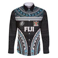 Custom Flying Fijians Rugby Family Matching Tank Maxi Dress and Hawaiian Shirt Tapa Tribal Cloth Black Color LT03 Dad's Shirt - Long Sleeve Black - Polynesian Pride