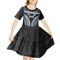 Custom Flying Fijians Rugby Kid Short Sleeve Dress Tapa Tribal Cloth Black Color LT03 - Polynesian Pride