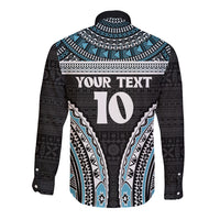 Custom Flying Fijians Rugby Long Sleeve Button Shirt Tapa Tribal Cloth Black Color LT03 - Polynesian Pride