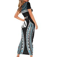 Custom Flying Fijians Rugby Short Sleeve Bodycon Dress Tapa Tribal Cloth Black Color LT03 - Polynesian Pride