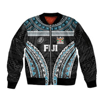Custom Flying Fijians Rugby Sleeve Zip Bomber Jacket Tapa Tribal Cloth Black Color LT03 Unisex Black - Polynesian Pride