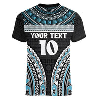Custom Flying Fijians Rugby Women V Neck T Shirt Tapa Tribal Cloth Black Color LT03 - Polynesian Pride