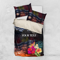Personalised Kiribati Independence Day Bedding Set Frigatebird and Plumeria Hibiscus Flower LT03 US Twin 172cm x 218cm Black - Polynesian Pride