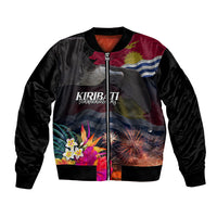 Personalised Kiribati Independence Day Bomber Jacket Frigatebird and Plumeria Hibiscus Flower LT03 Unisex Black - Polynesian Pride