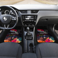 Personalised Kiribati Independence Day Car Mats Frigatebird and Plumeria Hibiscus Flower LT03 Set 2pcs - Front Black - Polynesian Pride
