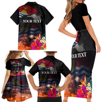 Kiribati Independence Day Family Matching Short Sleeve Bodycon Dress and Hawaiian Shirt Frigatebird and Plumeria Hibiscus Flower