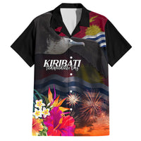 Personalised Kiribati Independence Day Hawaiian Shirt Frigatebird and Plumeria Hibiscus Flower LT03 Black - Polynesian Pride