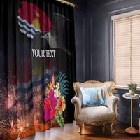 Personalised Kiribati Independence Day Window Curtain Frigatebird and Plumeria Hibiscus Flower LT03 - Polynesian Pride