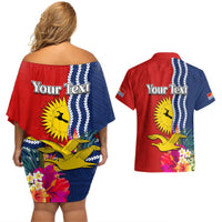 Personalised Kiribati Independence Day Couples Matching Off Shoulder Short Dress and Hawaiian Shirt Kiribati Map With Flag Color LT03 - Polynesian Pride