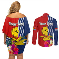 Personalised Kiribati Independence Day Couples Matching Off Shoulder Short Dress and Long Sleeve Button Shirt Kiribati Map With Flag Color LT03 - Polynesian Pride