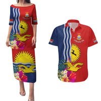 Personalised Kiribati Independence Day Couples Matching Puletasi and Hawaiian Shirt Kiribati Map With Flag Color LT03 Red - Polynesian Pride
