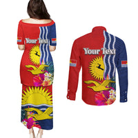 Personalised Kiribati Independence Day Couples Matching Puletasi and Long Sleeve Button Shirt Kiribati Map With Flag Color LT03 - Polynesian Pride