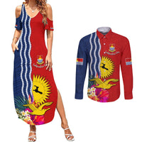Personalised Kiribati Independence Day Couples Matching Summer Maxi Dress and Long Sleeve Button Shirt Kiribati Map With Flag Color LT03 Red - Polynesian Pride