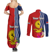 Personalised Kiribati Independence Day Couples Matching Summer Maxi Dress and Long Sleeve Button Shirt Kiribati Map With Flag Color LT03 - Polynesian Pride