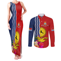 Personalised Kiribati Independence Day Couples Matching Tank Maxi Dress and Long Sleeve Button Shirt Kiribati Map With Flag Color LT03 Red - Polynesian Pride