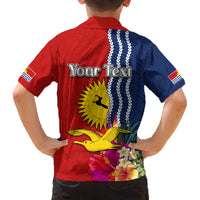 Personalised Kiribati Independence Day Family Matching Off The Shoulder Long Sleeve Dress and Hawaiian Shirt Kiribati Map With Flag Color LT03 - Polynesian Pride