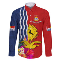 Personalised Kiribati Independence Day Family Matching Off The Shoulder Long Sleeve Dress and Hawaiian Shirt Kiribati Map With Flag Color LT03 Dad's Shirt - Long Sleeve Red - Polynesian Pride