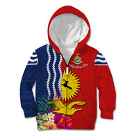 Personalised Kiribati Independence Day Kid Hoodie Kiribati Map With Flag Color LT03 Zip Hoodie Red - Polynesian Pride