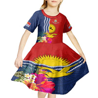 Personalised Kiribati Independence Day Kid Short Sleeve Dress Kiribati Map With Flag Color LT03 - Polynesian Pride