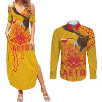 Personalized American Samoa Fautasi Race Couples Matching Summer Maxi Dress and Long Sleeve Button Shirt Aeto Pago Pago with Eagle Samoan Tribal Patterns LT03 Multicolor - Polynesian Pride