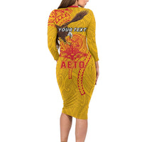 Personalized American Samoa Fautasi Race Family Matching Long Sleeve Bodycon Dress and Hawaiian Shirt Aeto Pago Pago with Eagle Samoan Tribal Patterns