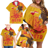Personalized American Samoa Fautasi Race Family Matching Off Shoulder Short Dress and Hawaiian Shirt Aeto Pago Pago with Eagle Samoan Tribal Patterns