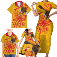 Personalized American Samoa Fautasi Race Family Matching Short Sleeve Bodycon Dress and Hawaiian Shirt Aeto Pago Pago with Eagle Samoan Tribal Patterns