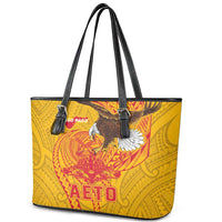 American Samoa Fautasi Race Leather Tote Bag Aeto Pago Pago with Eagle Samoan Tribal Patterns LT03 - Polynesian Pride