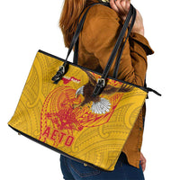 American Samoa Fautasi Race Leather Tote Bag Aeto Pago Pago with Eagle Samoan Tribal Patterns LT03 - Polynesian Pride