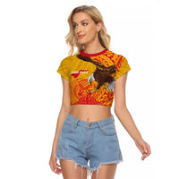 Personalized American Samoa Fautasi Race Raglan Cropped T Shirt Aeto Pago Pago with Eagle Samoan Tribal Patterns LT03 Female Multicolor - Polynesian Pride