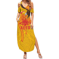 Personalized American Samoa Fautasi Race Summer Maxi Dress Aeto Pago Pago with Eagle Samoan Tribal Patterns LT03 Women Multicolor - Polynesian Pride