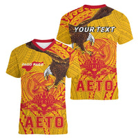 Personalized American Samoa Fautasi Race Women V-Neck T-Shirt Aeto Pago Pago with Eagle Samoan Tribal Patterns LT03 - Polynesian Pride