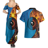 Fiji and Australia Together Couples Matching Summer Maxi Dress and Hawaiian Shirt Tapa Tribal Tattoo mix Aboriginal Pattern