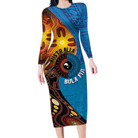Fiji and Australia Together Long Sleeve Bodycon Dress Tapa Tribal Tattoo mix Aboriginal Pattern