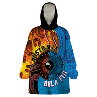 Fiji and Australia Together Wearable Blanket Hoodie Tapa Tribal Tattoo mix Aboriginal Pattern