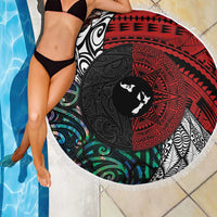 Tonga and New Zealand Together Beach Blanket Tongan Kupesi Ngatu Tattoo and Maori Paua Shell Pattern