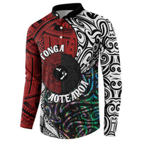 Tonga and New Zealand Together Button Sweatshirt Tongan Kupesi Ngatu Tattoo and Maori Paua Shell Pattern LT03 - Polynesian Pride