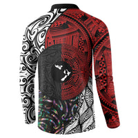 Tonga and New Zealand Together Button Sweatshirt Tongan Kupesi Ngatu Tattoo and Maori Paua Shell Pattern LT03 - Polynesian Pride