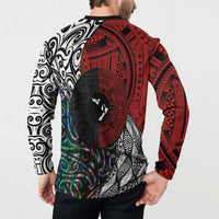 Tonga and New Zealand Together Button Sweatshirt Tongan Kupesi Ngatu Tattoo and Maori Paua Shell Pattern LT03 - Polynesian Pride