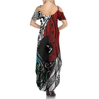 Tonga and New Zealand Together Family Matching Summer Maxi Dress and Hawaiian Shirt Tongan Kupesi Ngatu Tattoo and Maori Paua Shell Pattern