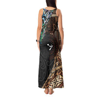 Samoa and New Zealand Together Tank Maxi Dress Siapo Motif and Maori Paua Shell Pattern