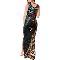Samoa and New Zealand Together Tank Maxi Dress Siapo Motif and Maori Paua Shell Pattern