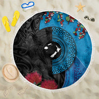 Fiji and New Zealand Together Beach Blanket Tapa Maori Tattoo mix Tagimoucia and Pohutukawa