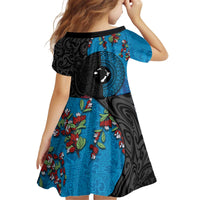 Fiji and New Zealand Together Kid Short Sleeve Dress Tapa Maori Tattoo mix Tagimoucia and Pohutukawa