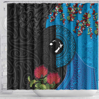 Fiji and New Zealand Together Shower Curtain Tapa Maori Tattoo mix Tagimoucia and Pohutukawa