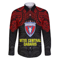 Vitis Central Dabaris Rugby Family Matching Puletasi Dress and Hawaiian Shirt Papua New Guinea Polynesian Tattoo LT03 Dad's Shirt - Long Sleeve Red - Polynesian Pride