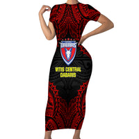 Vitis Central Dabaris Rugby Short Sleeve Bodycon Dress Papua New Guinea Polynesian Tattoo LT03 Long Dress Red - Polynesian Pride