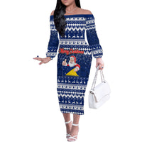 Tokelau Christmas Family Matching Off Shoulder Long Sleeve Dress and Hawaiian Shirt Santa Claus Tokelau Flag and Coat of Arms with Polynesian Pattern LT03 Mom's Dress Blue - Polynesian Pride