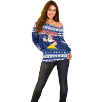 Personalised Tokelau Christmas Off Shoulder Sweater Santa Claus Tokelau Flag and Coat of Arms with Polynesian Pattern LT03 - Polynesian Pride